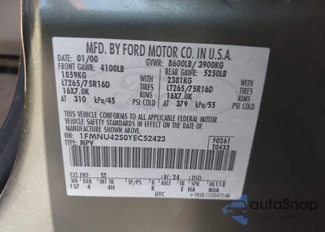 2000 Ford Excursion Limited z USA, uszkodzony, nr VIN 1FMNU42S0YEC52423